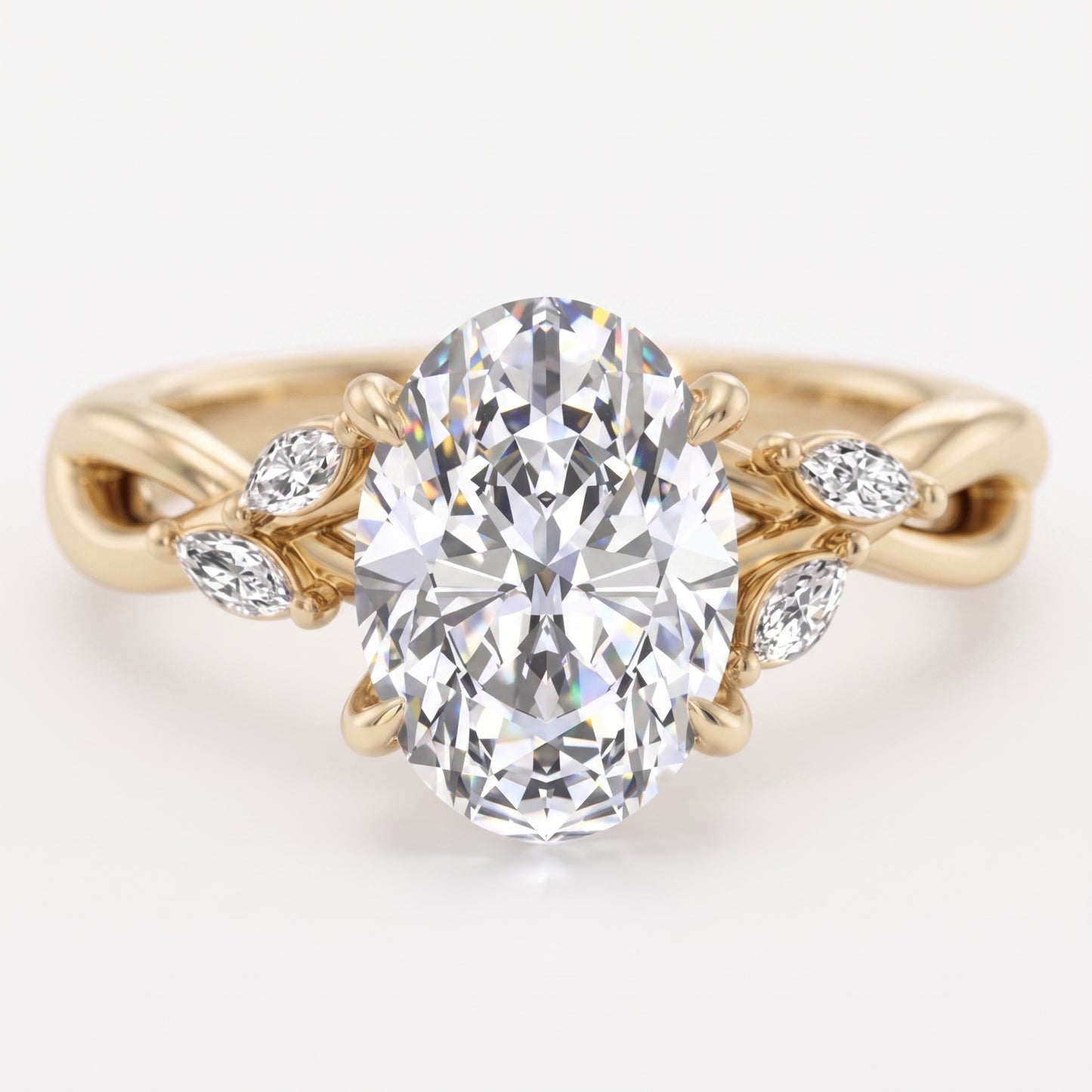 1.5 ct Oval cut Lab Grown Diamond Nature Inspired Engagement Ring