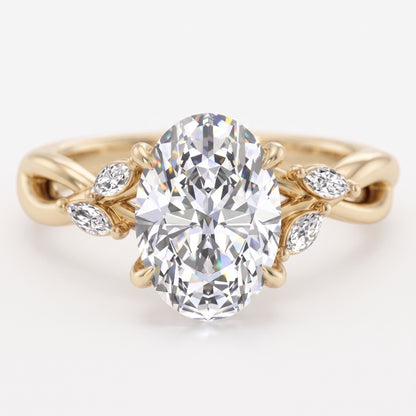 1.5 ct Oval cut Lab Grown Diamond Nature Inspired Engagement Ring