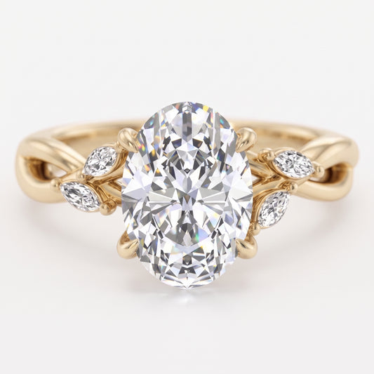 1.5 ct Oval cut Lab Grown Diamond Nature Inspired Engagement Ring