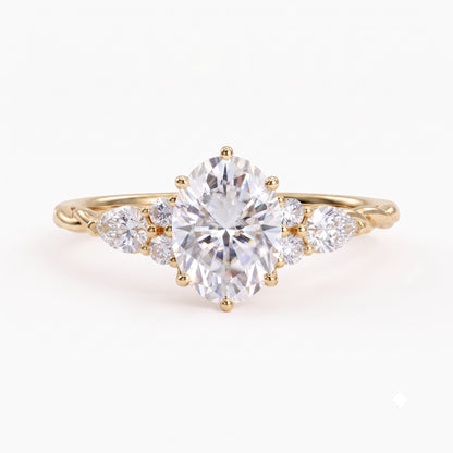 1.76Ct Oval Lab Diamond Ring with Marquise Eternity Twist
