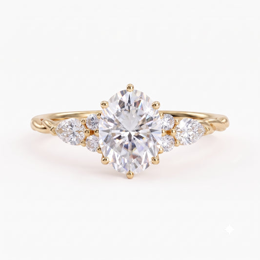 1.76Ct Oval Lab Diamond Ring with Marquise Eternity Twist