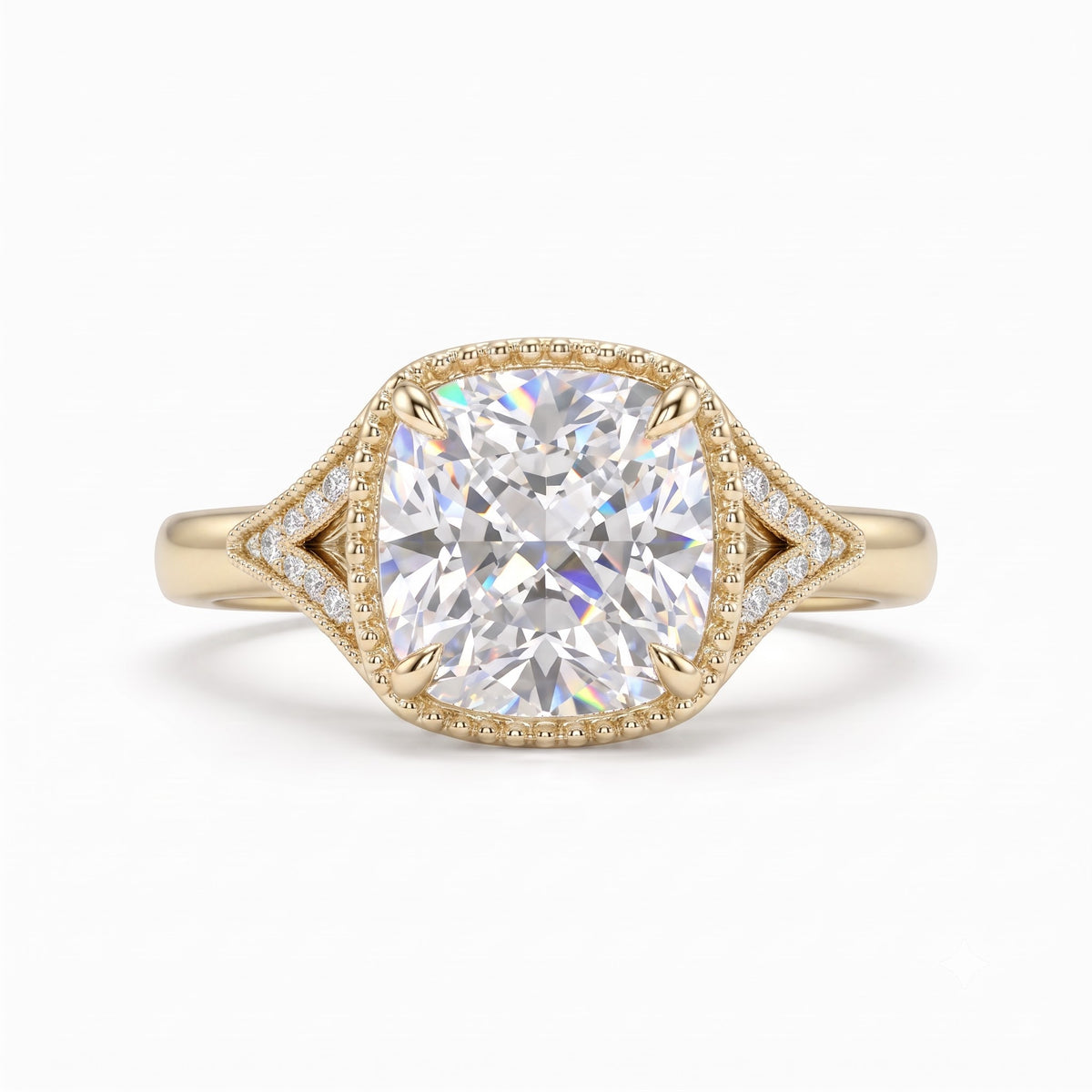 Old Mine Cut Antique Cushion Cut Lab-Grown Engagement Ring