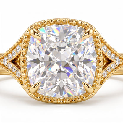 Old Mine Cut Antique Cushion Cut Lab-Grown Engagement Ring