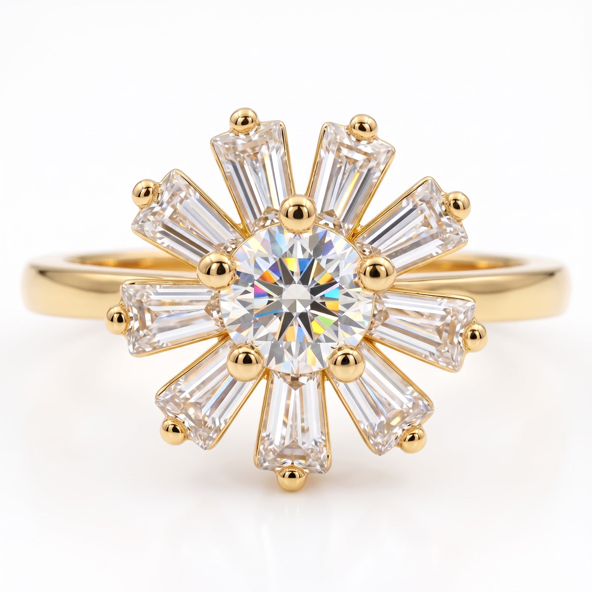 Round & Baguette Cut Diamond Wedding Ring