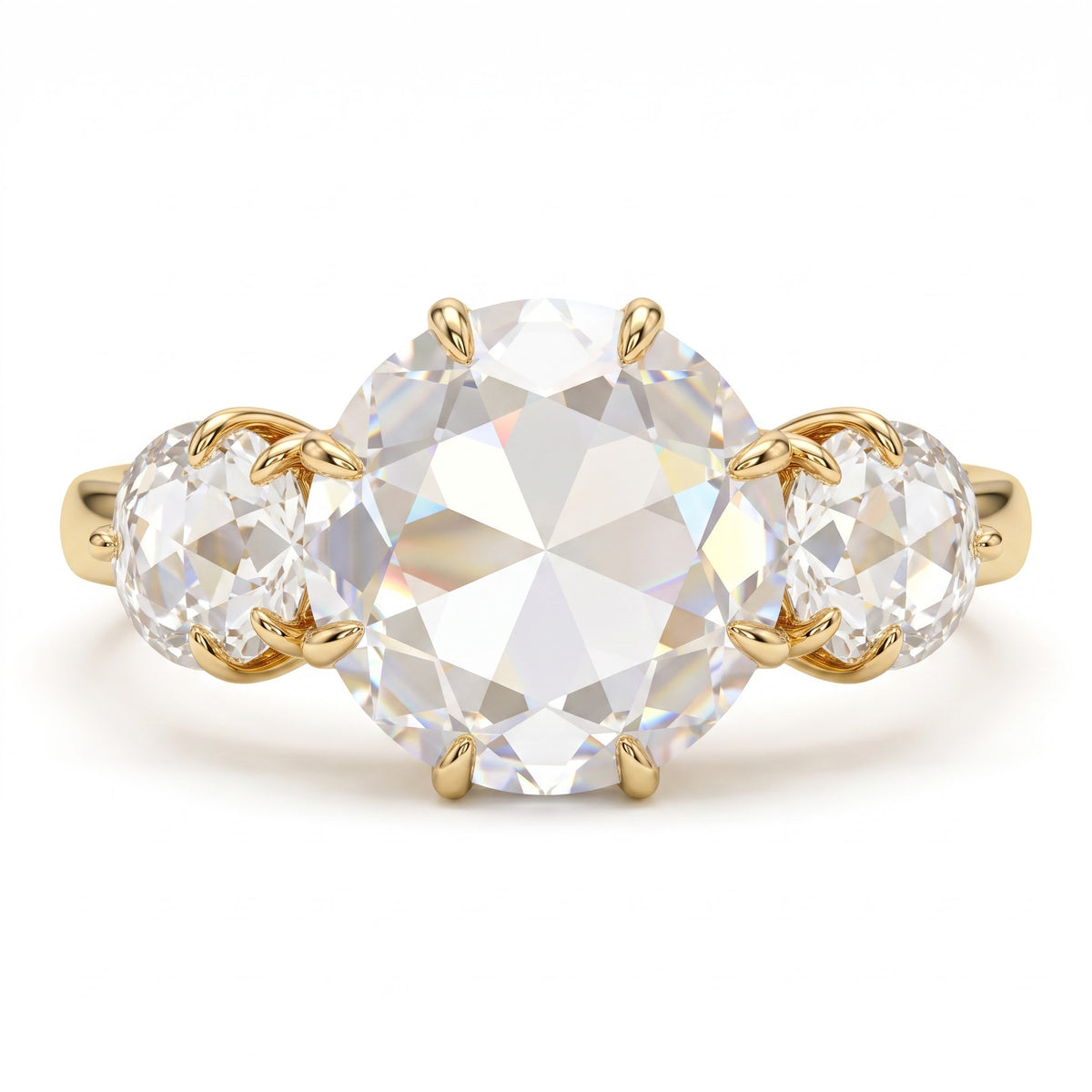2.00ct Rose Cut Natural Three Stone Diamond Engagement Ring