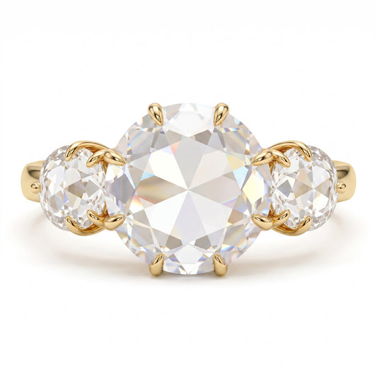 2.00ct Rose Cut Natural Three Stone Diamond Engagement Ring