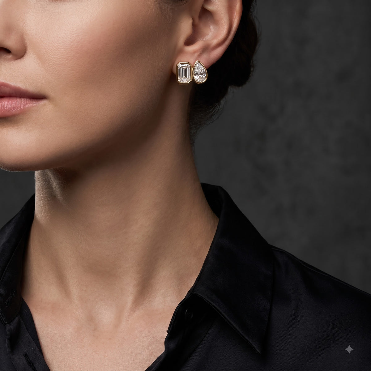 2.00 Ct Pear & Emerald Cut Lab Grown Diamond Bezel Studs Earrings