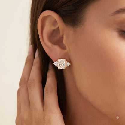 1.40 Ct Lab Grown Diamond Stud Earrings, Radiant Cut Three Stone Earrings