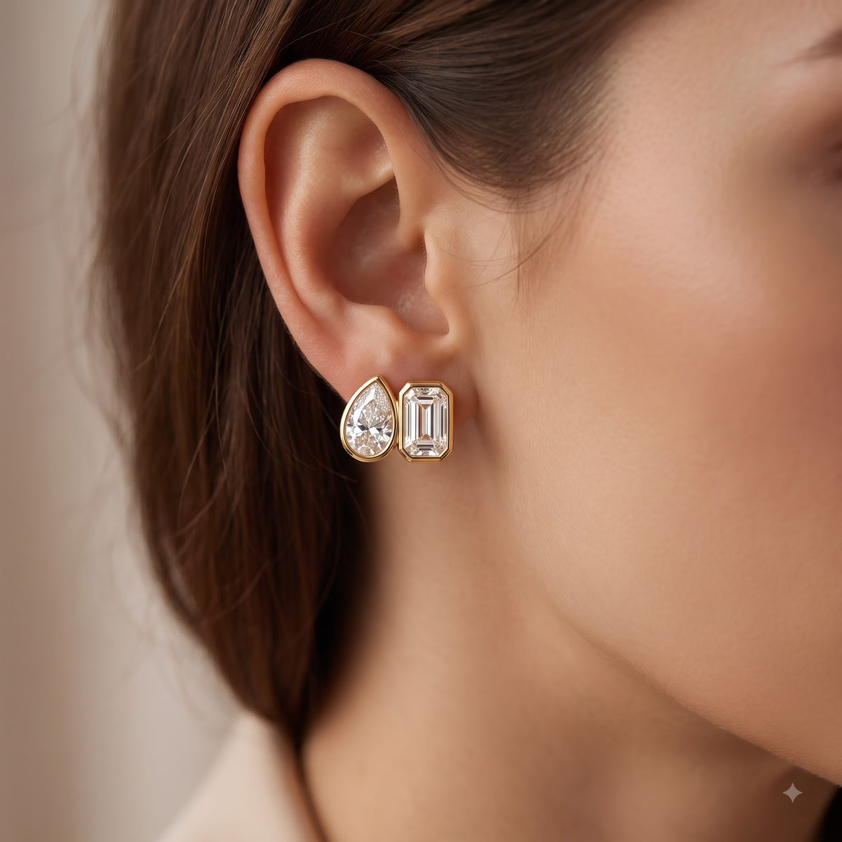 2.00 Ct Pear & Emerald Cut Lab Grown Diamond Bezel Studs Earrings