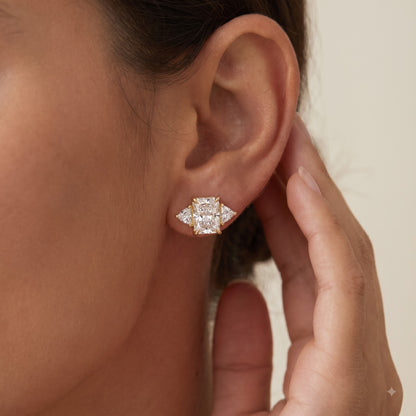 1.40 Ct Lab Grown Diamond Stud Earrings, Radiant Cut Three Stone Earrings