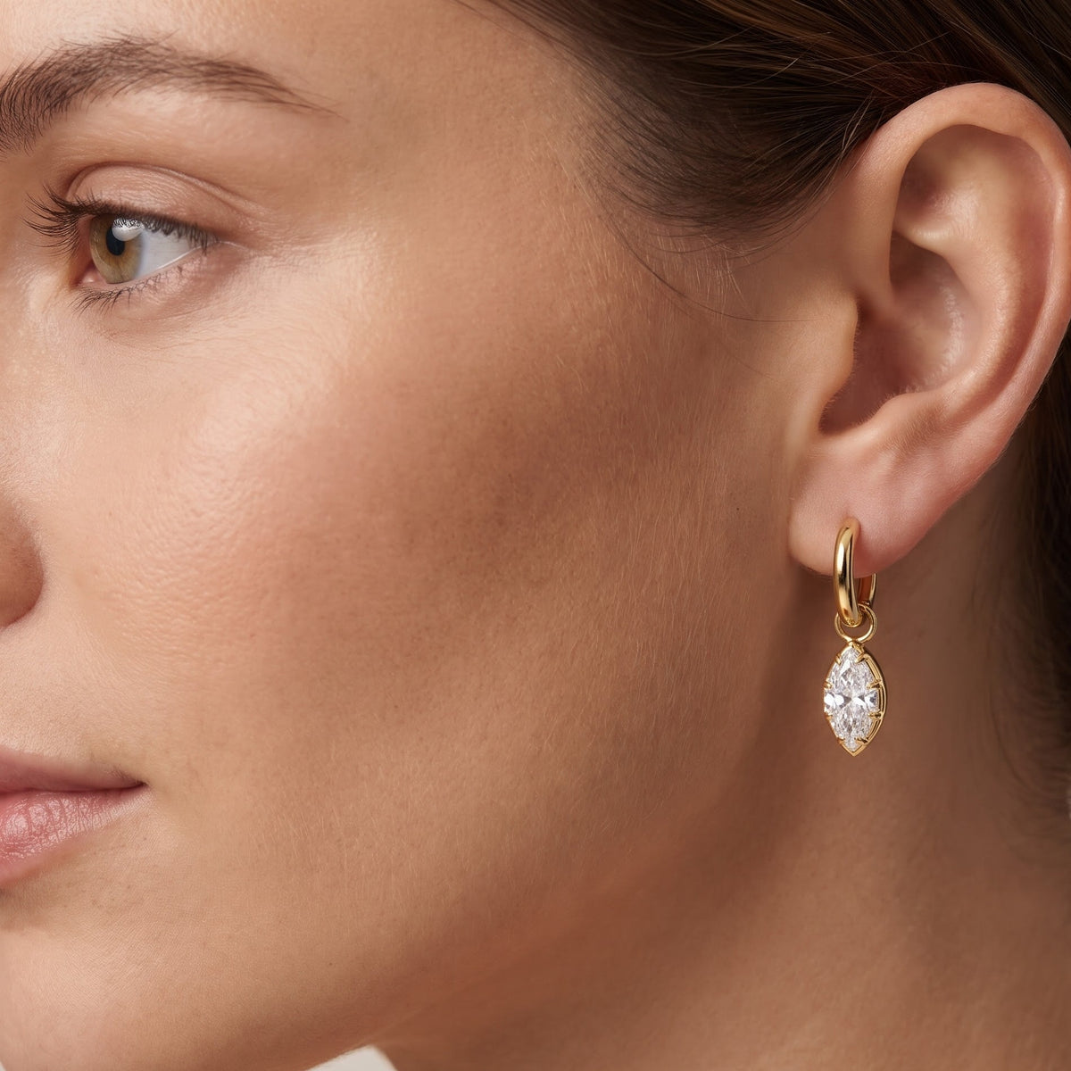 marquise cut lab grown diamond hoop earring