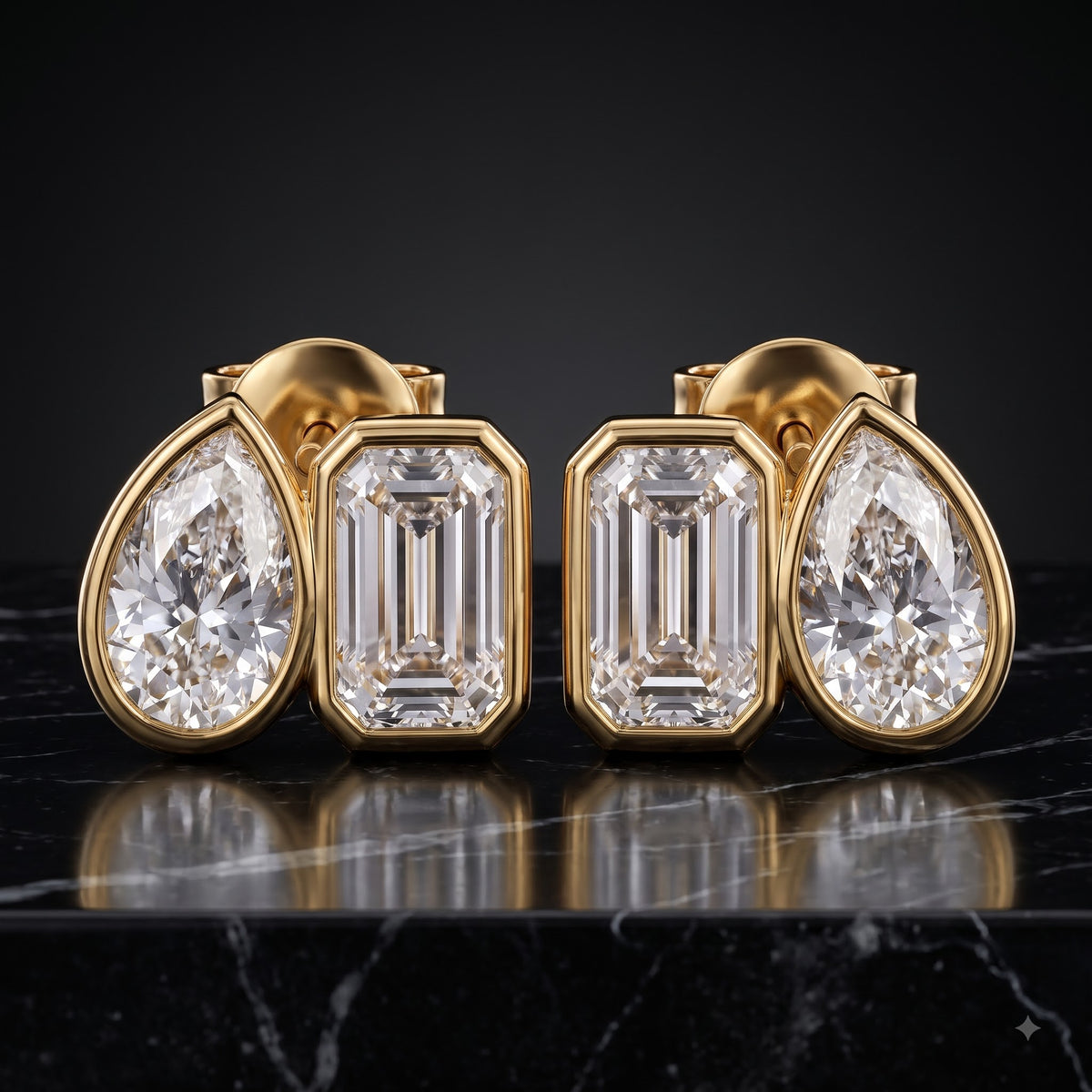 2.00 Ct Pear & Emerald Cut Lab Grown Diamond Bezel Studs Earrings