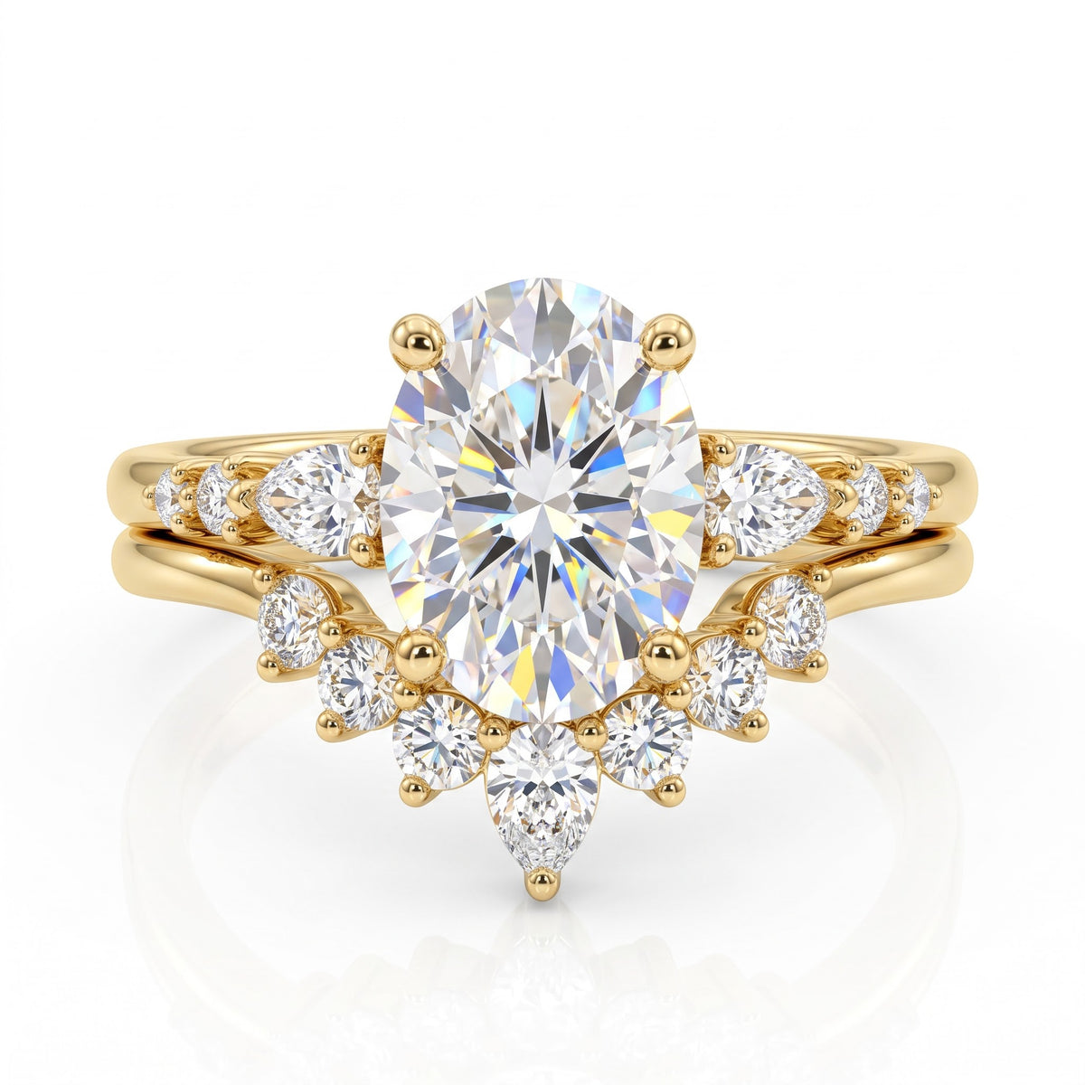 1.710 Ct Oval Cut Lab-Grown Bridal Set Engagement Ring Solid 14K Rose Gold