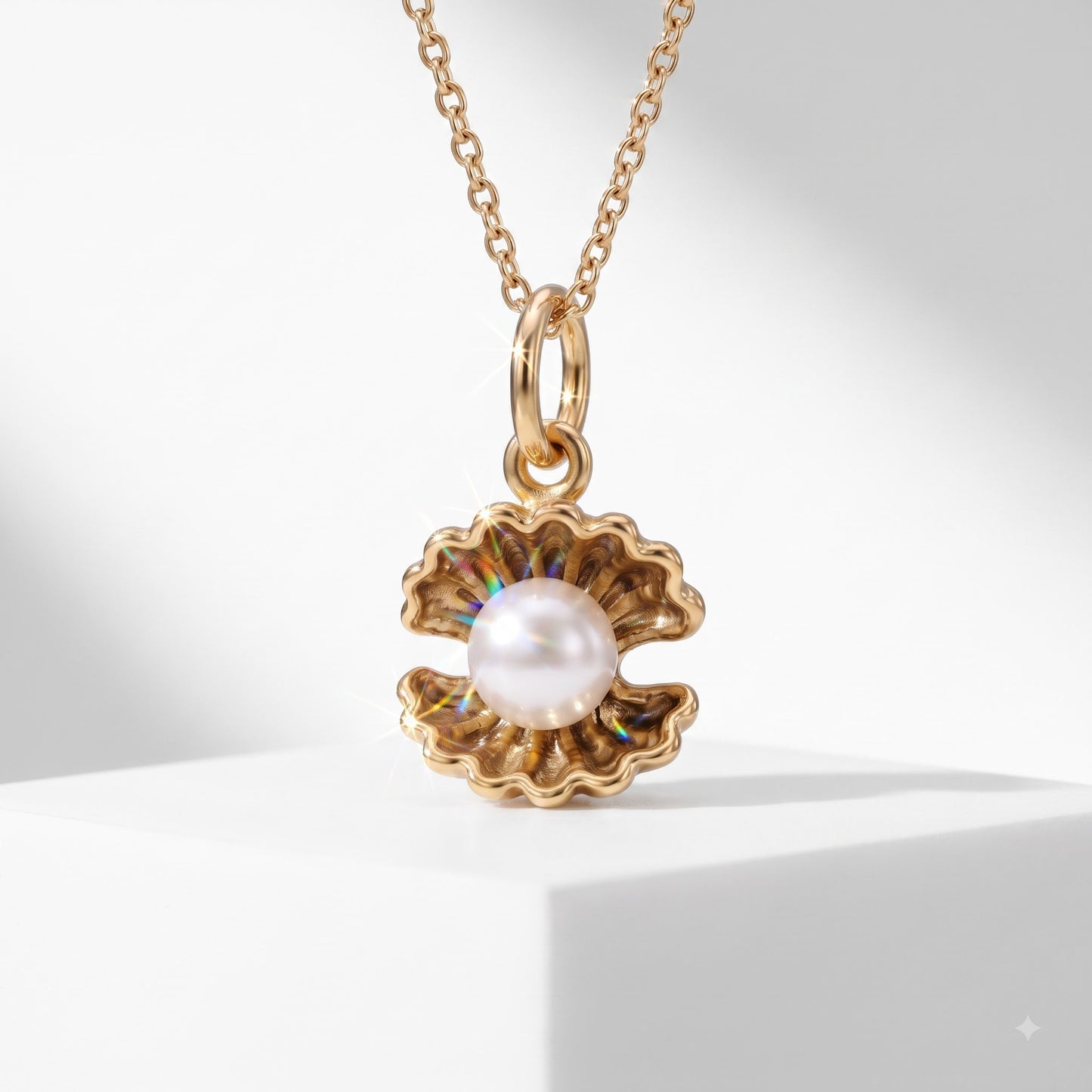 Pearl Oyster Necklace, 14K Gold Pearl Pendant Necklace