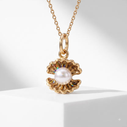 Pearl Oyster Necklace, 14K Gold Pearl Pendant Necklace