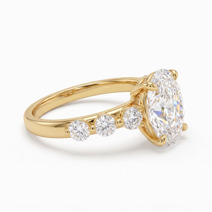 oval cut diamond side stone engagement ring