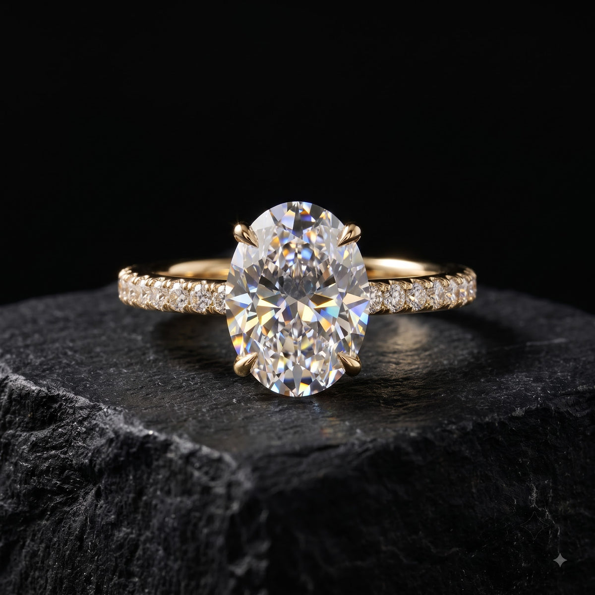 1.00 Ct Oval Cut Lab Grown Diamond Hidden Halo Engagement Ring | 1.12 Ct Total | 14K Gold