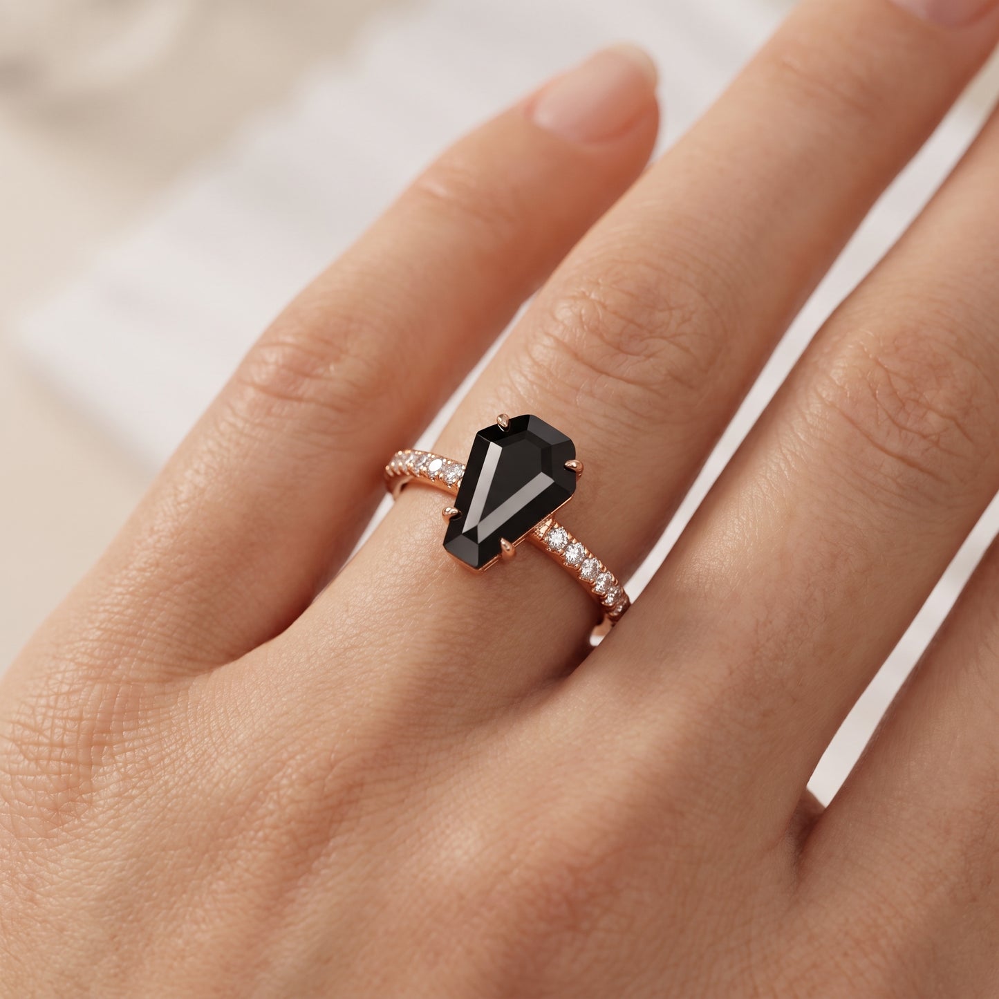 Coffin Black Diamond Ring, Black Coffin Diamond Engagement Ring
