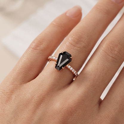 Coffin Black Diamond Ring, Black Coffin Diamond Engagement Ring