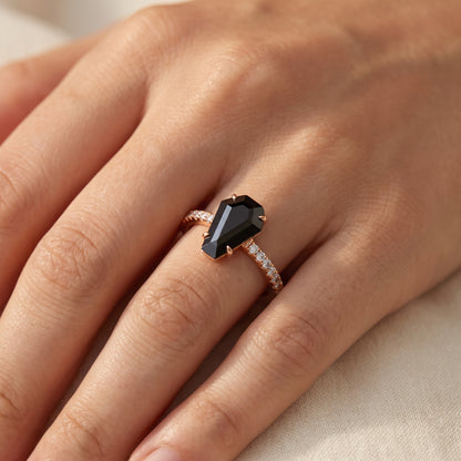 Coffin Black Diamond Ring, Black Coffin Diamond Engagement Ring