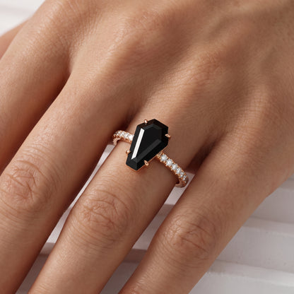 Coffin Black Diamond Ring, Black Coffin Diamond Engagement Ring