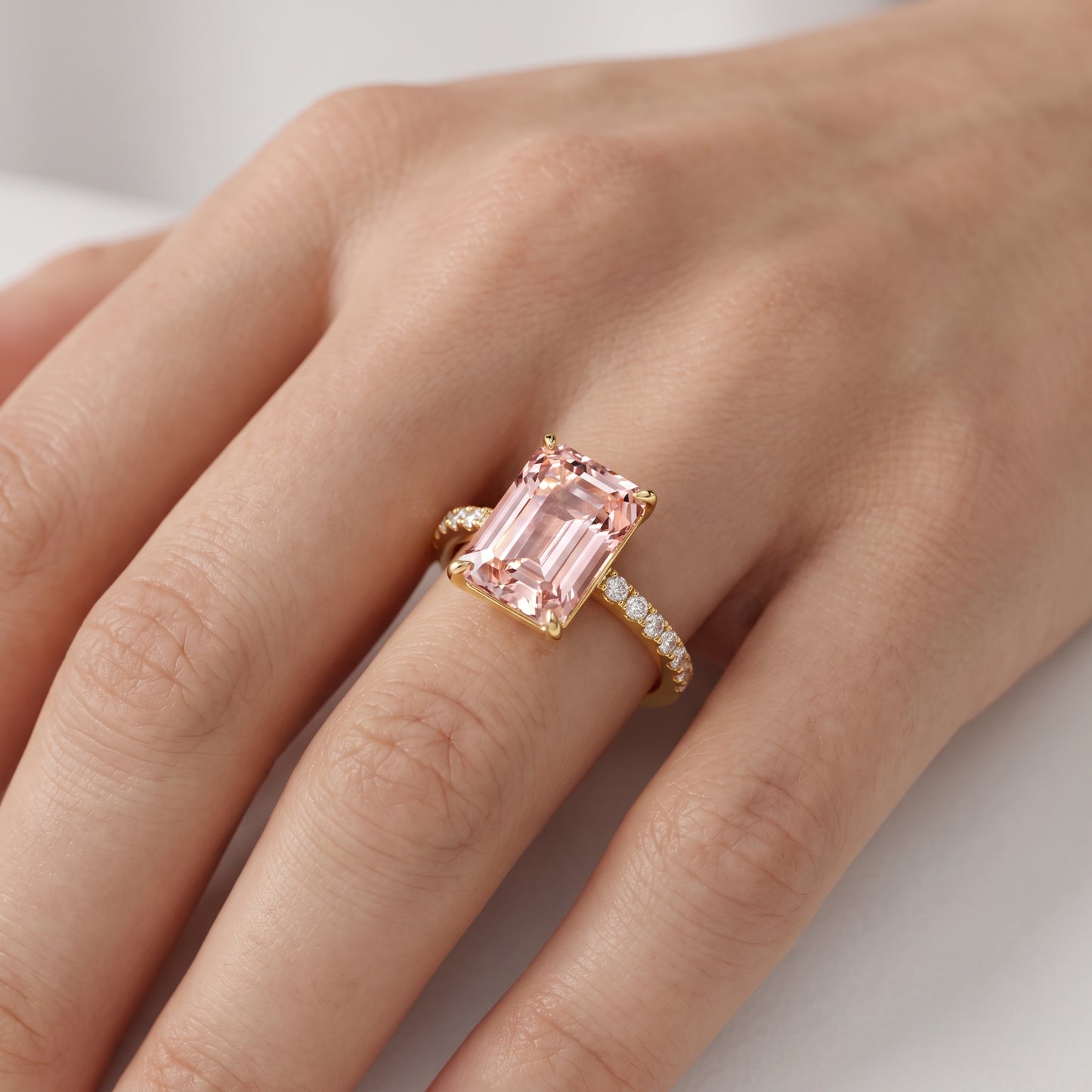 Vintage Morganite Ring- 14K Rose Gold Vermeil Peachy Pink Morganite Engagement Ring
