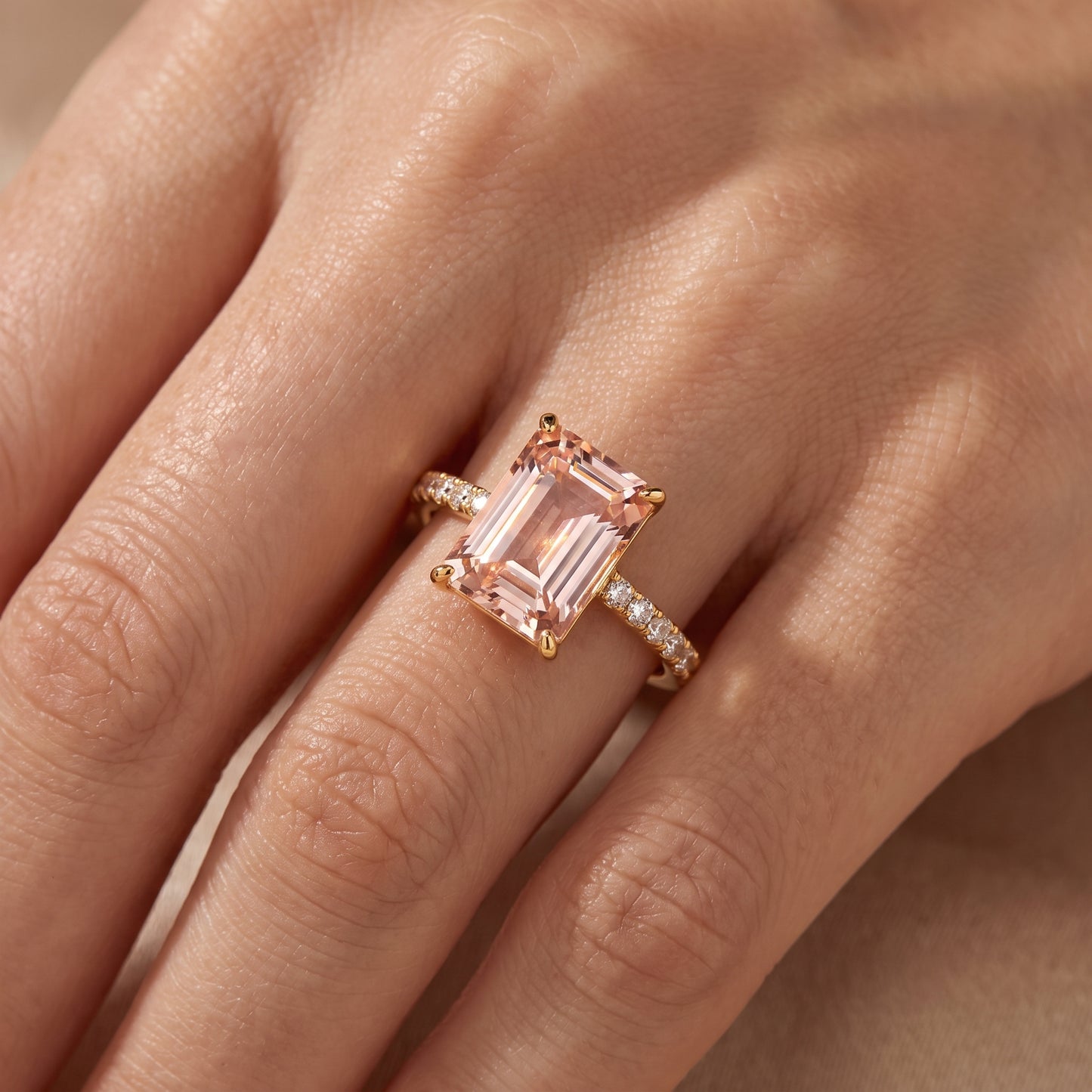 Vintage Morganite Ring- 14K Rose Gold Vermeil Peachy Pink Morganite Engagement Ring