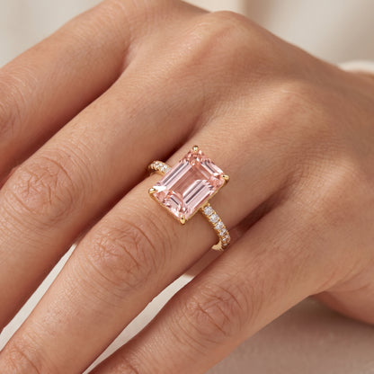 Vintage Morganite Ring- 14K Rose Gold Vermeil Peachy Pink Morganite Engagement Ring