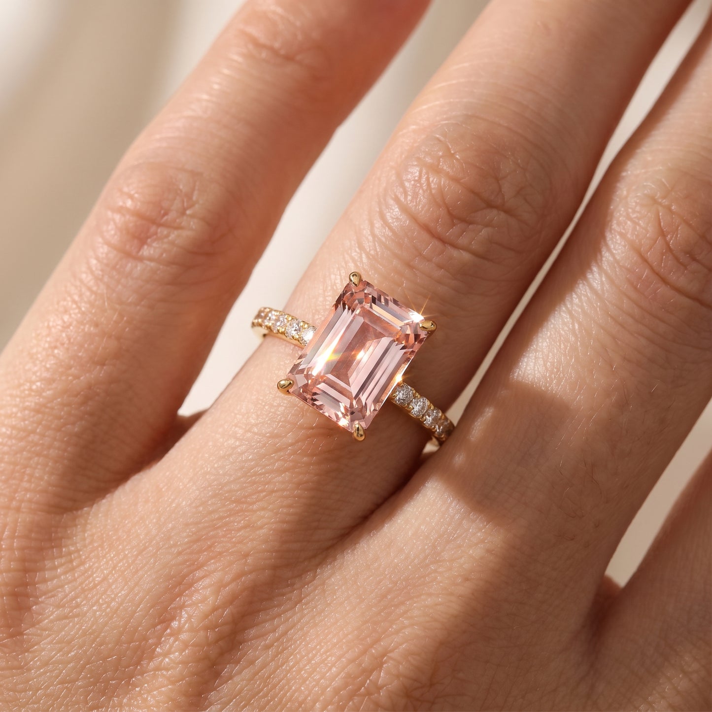 Vintage Morganite Ring- 14K Rose Gold Vermeil Peachy Pink Morganite Engagement Ring