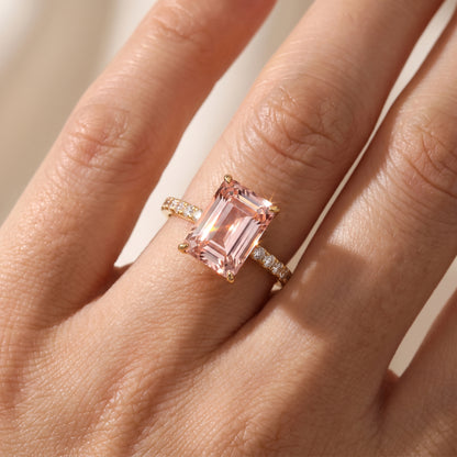 Vintage Morganite Ring- 14K Rose Gold Vermeil Peachy Pink Morganite Engagement Ring