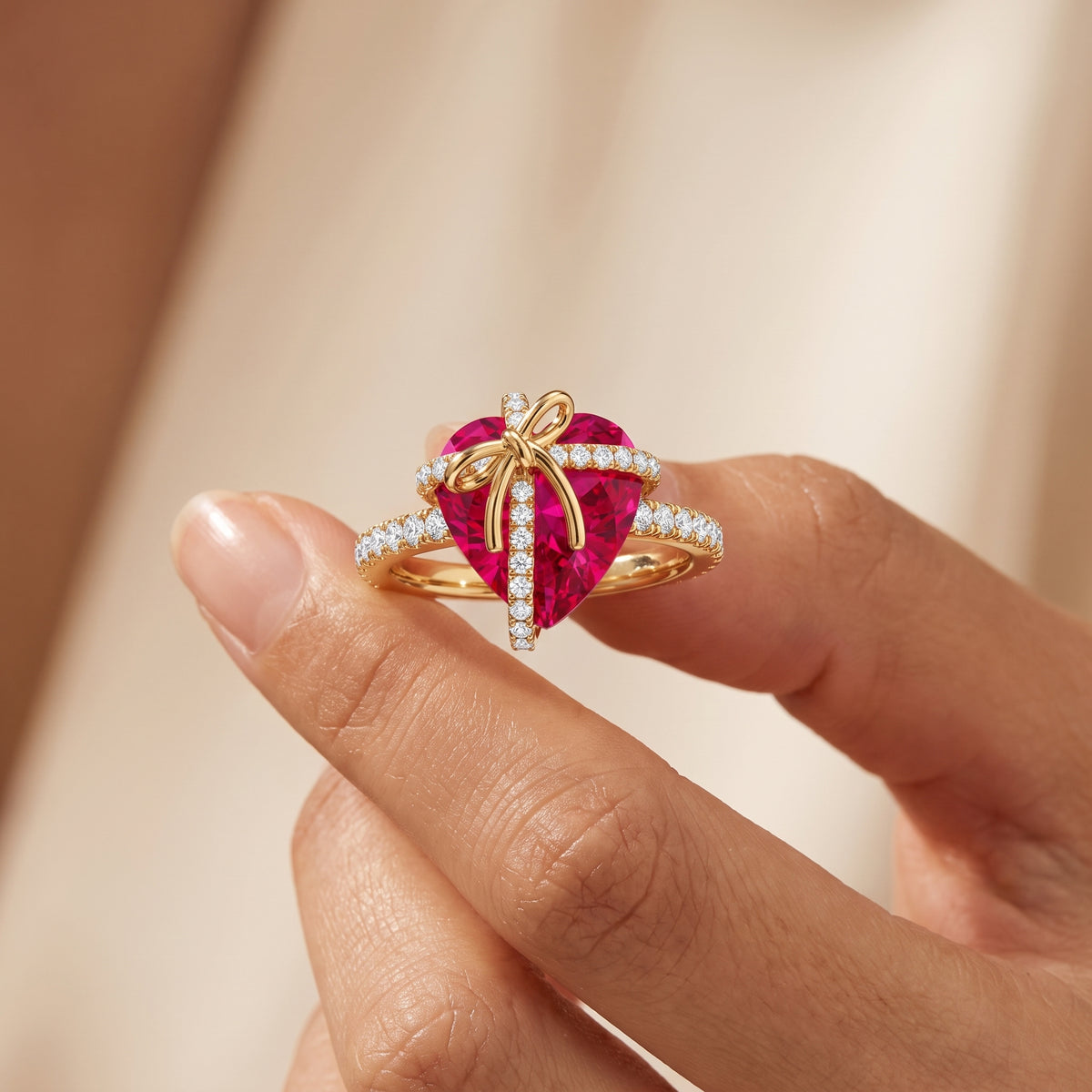 8.0mm Heart Cut Pink Sapphire Wedding Anniversary Ring
