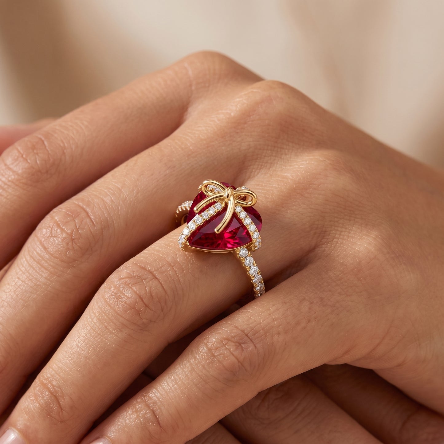 8.0mm Heart Cut Pink Sapphire Wedding Anniversary Ring