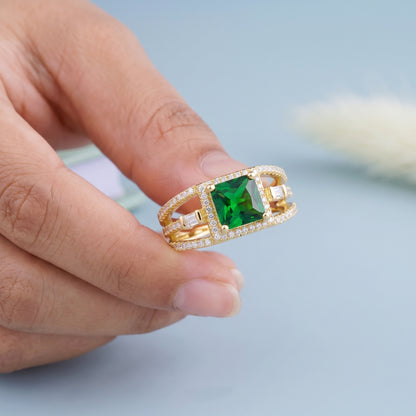 2.00ct Princess cut emerald engagement ring