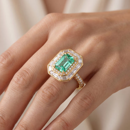 4.00 CT Radiant Cut Emerald Lab Grown Diamond Halo Engagement Ring