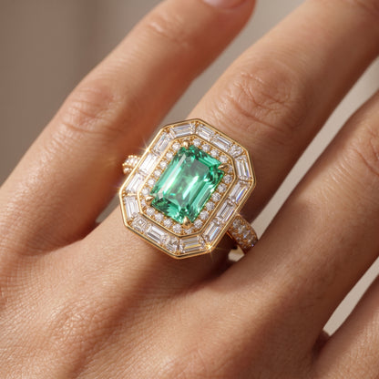 4.00 CT Radiant Cut Emerald Lab Grown Diamond Halo Engagement Ring