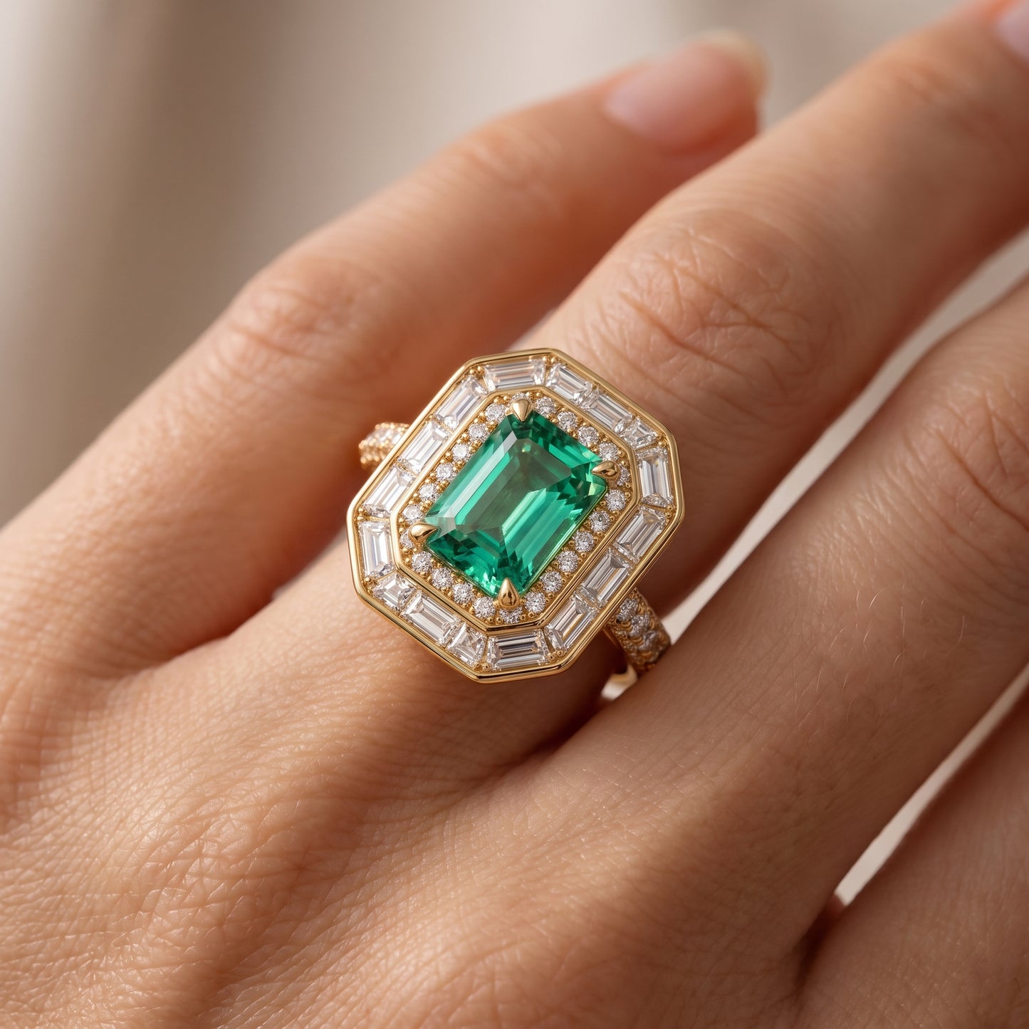 4.00 CT Radiant Cut Emerald Lab Grown Diamond Halo Engagement Ring