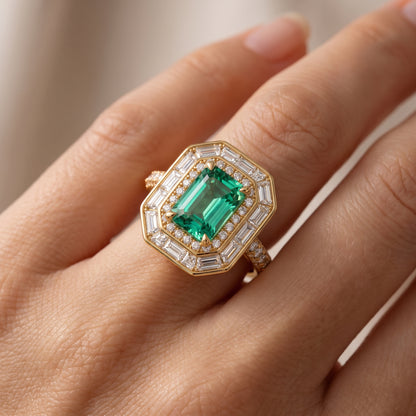 4.00 CT Radiant Cut Emerald Lab Grown Diamond Halo Engagement Ring