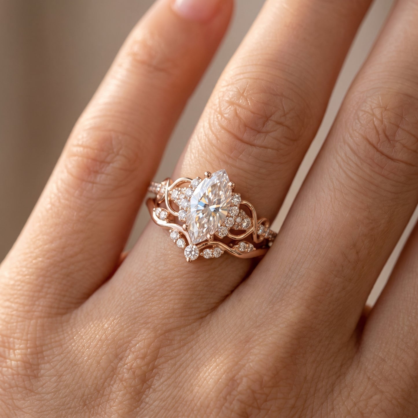 1.582ct Marquise Cut Lab Grown Diamond Engagement Bridal Ring Set