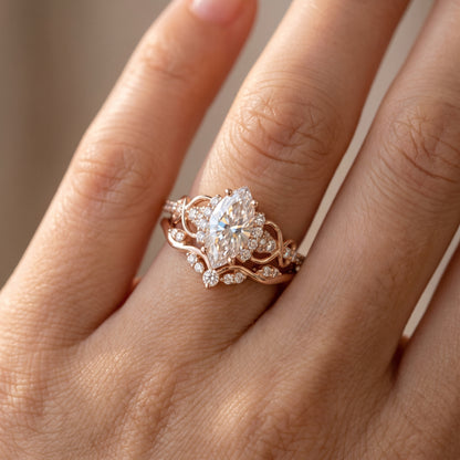 1.582ct Marquise Cut Lab Grown Diamond Engagement Bridal Ring Set