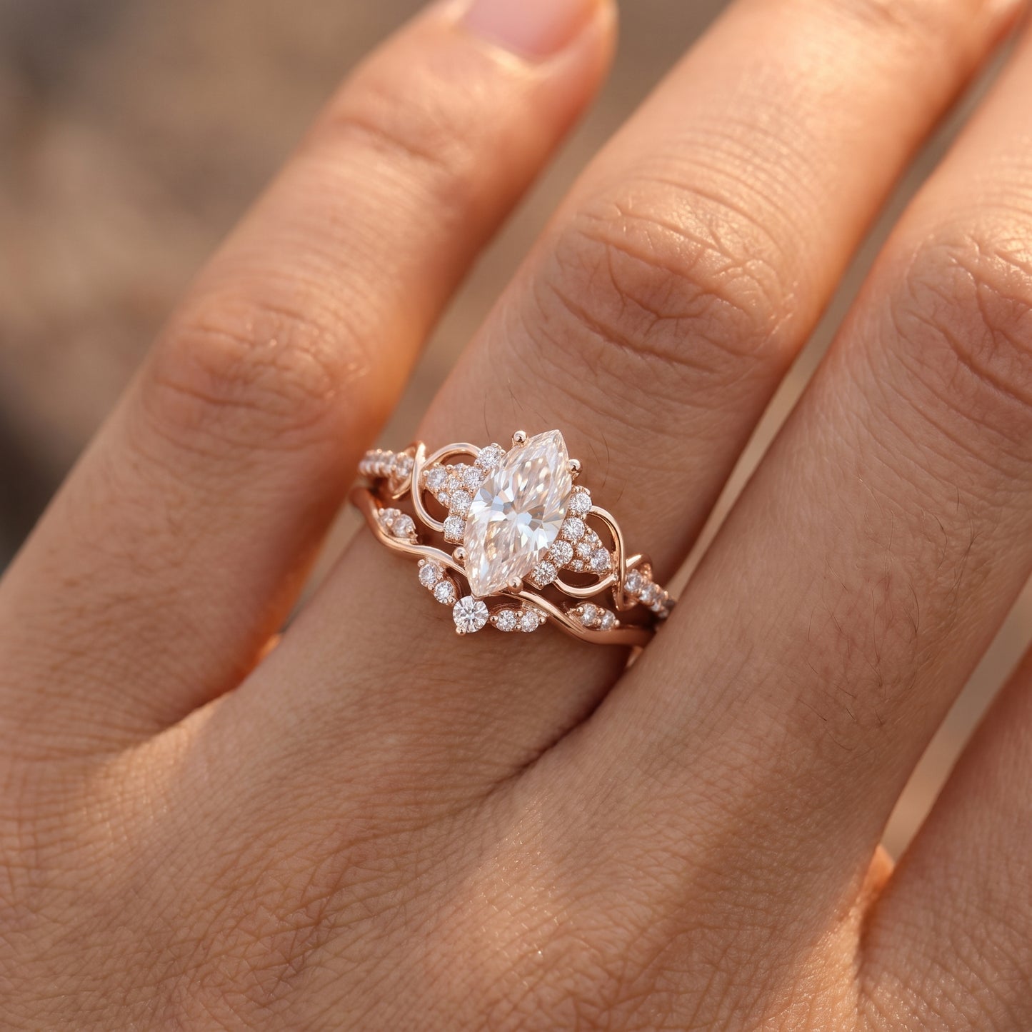 1.582ct Marquise Cut Lab Grown Diamond Engagement Bridal Ring Set