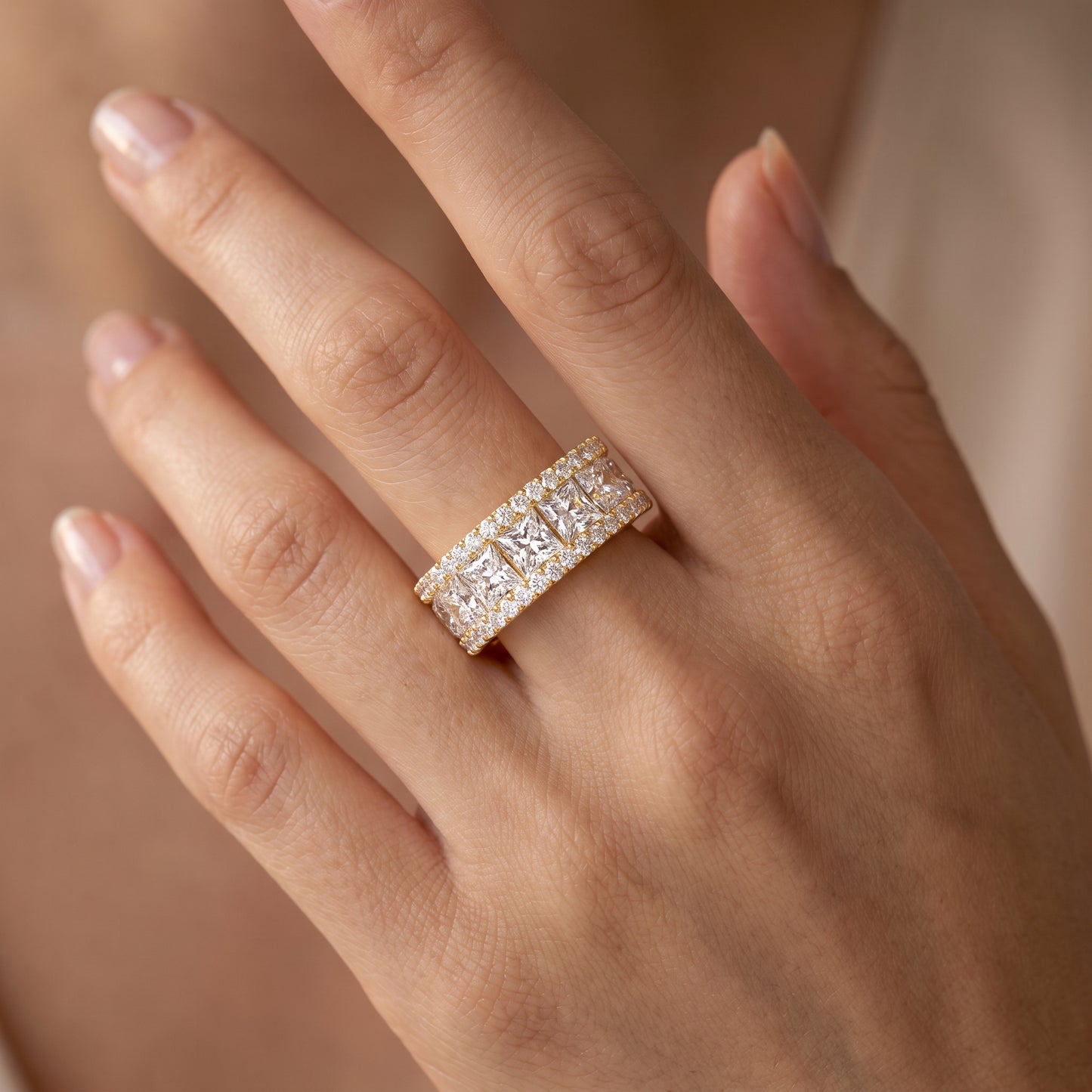 6.780 ct Princess Cut Lab Grown Diamond Full Eternity Wedding Band Ring