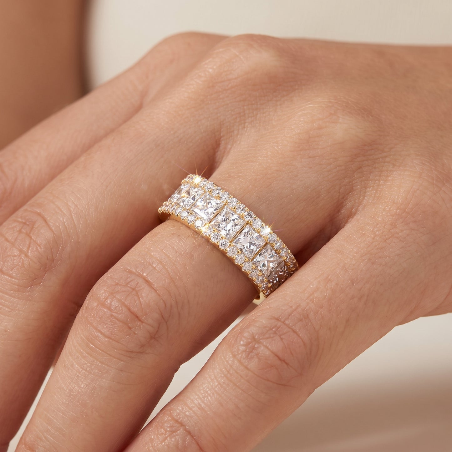 6.780 ct Princess Cut Lab Grown Diamond Full Eternity Wedding Band Ring