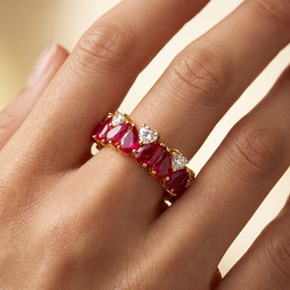 2.60 ct Pear Cut Ruby & Lab Grown Diamond Eternity Wedding Band Ring
