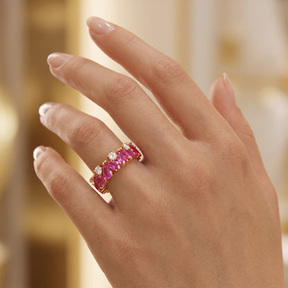 2.60 ct Pear Cut Ruby & Lab Grown Diamond Eternity Wedding Band Ring