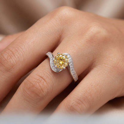 1.100ct Round Cut Lab Grown Champagne Diamond Engagement Twisted Pave Ring