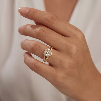 1.100ct Heart Champagne Lab Grown Diamond Halo Engagement Ring