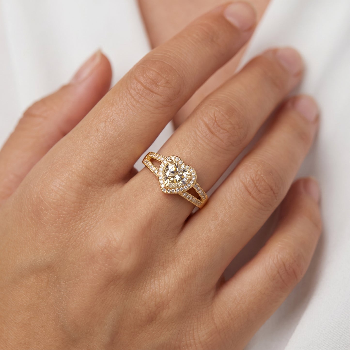 1.100ct Heart Champagne Lab Grown Diamond Halo Engagement Ring