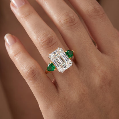 3.20ct Emerald Cut Lab Grown Diamond Three Stone Engagement Ring