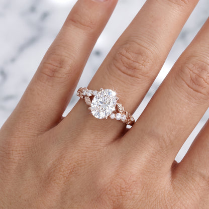 1.610ct Oval Cut Lab Grown Diamond Nature Inspired Leaf Engagement Ring