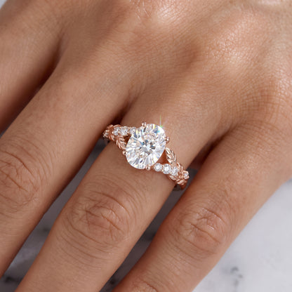1.610ct Oval Cut Lab Grown Diamond Nature Inspired Leaf Engagement Ring